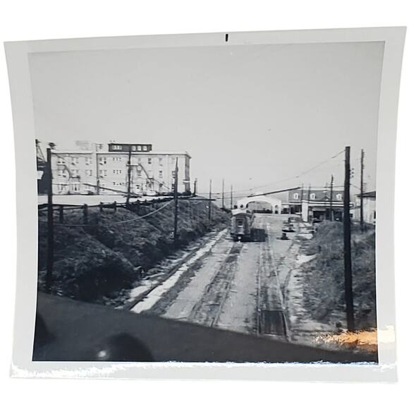 Vtg Monochrome Photography Train Car in The Distance Found Snapshot 3.5" x 3.5" - Picture 1 of 4